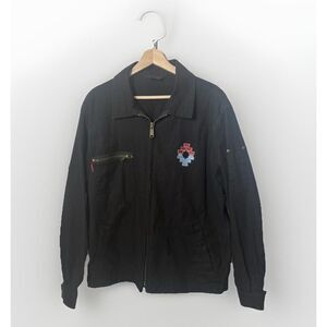 Tough Duck Canvas Jacket Mens Lg Black Chore Unlined Embroidered Aztec Work